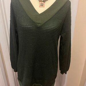 Olive Green V-Neck Women's Sweater‎